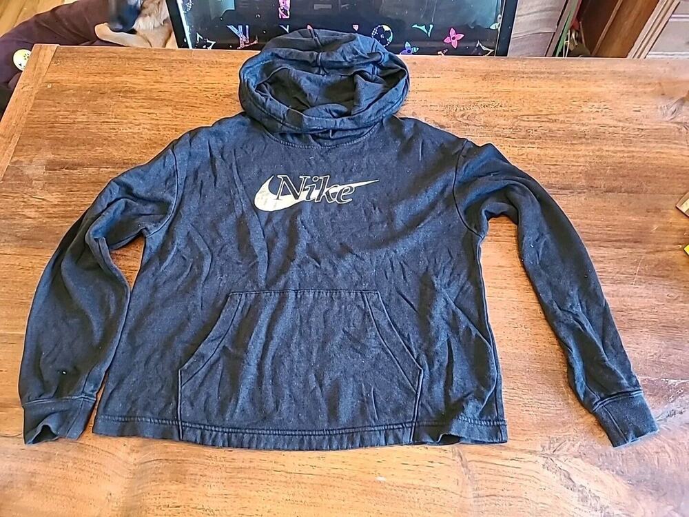Nike Turtleneck Hoodie Women's S Metallic Cropped Swoosh Logo Black Sweatshirt